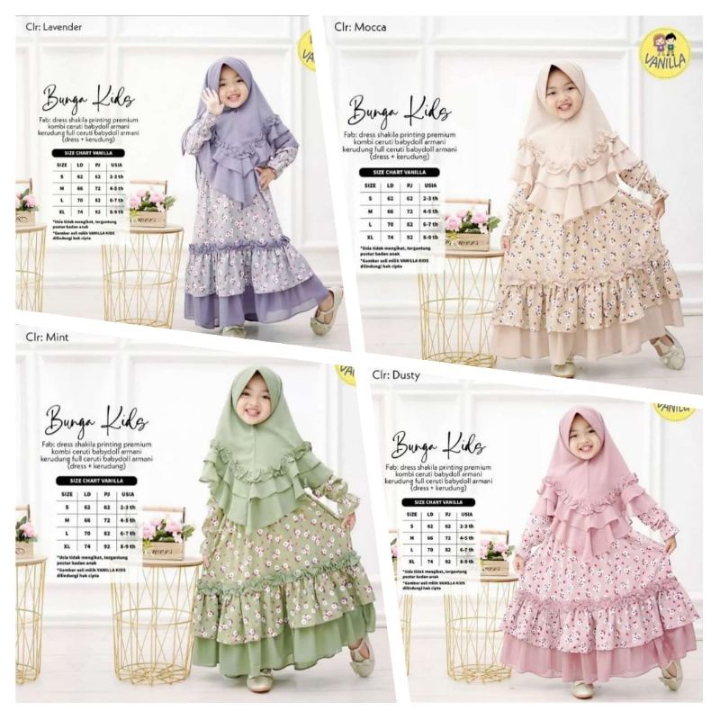Bunga kids by vanila gamis anak set hijab