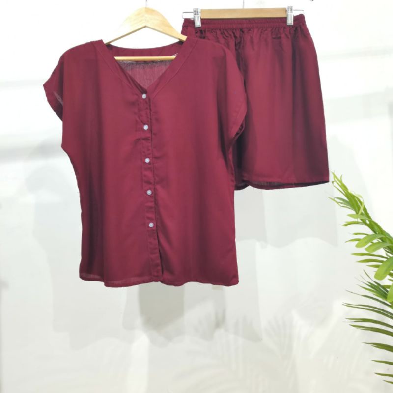 PIYAMA KANCING PENDEK HITS PIYAMA KANCIBG BUSUI | PIYAMA RAYON | HOMEWEAR-PDNK MAROON