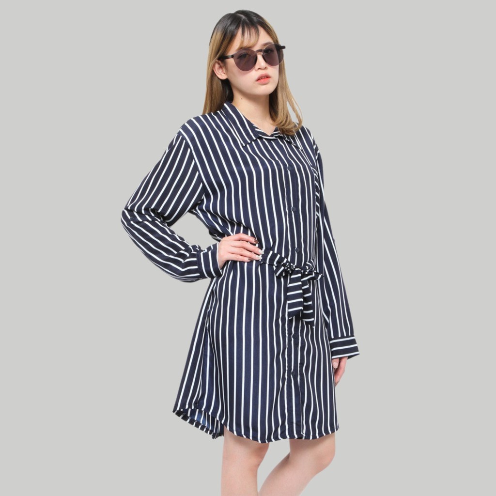 Monellina 03621 Tunik Oversize Lengan Panjang Wanita Garis