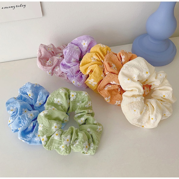 SCRUNCHIE IKAT RAMBUT WANITA KOREA KERUT AKSESORIS RAMBUT MOTIF BUNGA IMPORT AK53