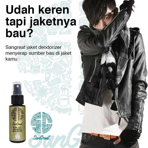 Parfum pewangi jaket Penghilang bau jaket pewangi Jaket alami parfum jaket SanGreat Jacket deodorizer untuk kaket kulit maupun non kulit 60 ml