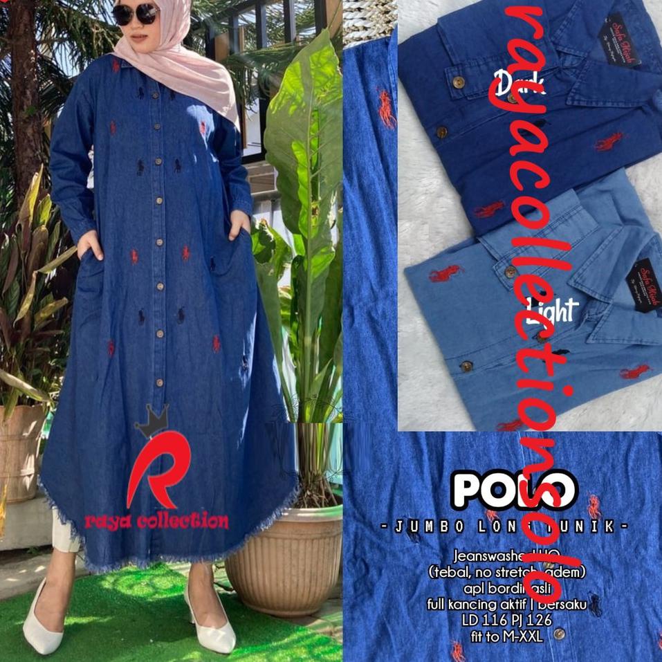 LAUREN RAWIS LONG TUNIK JUMBO JEANS / LAUREN RAWIS BIGSIZE / TUNIK JEANS RAWIS ORI SF –GRA.02Jl22ˢ