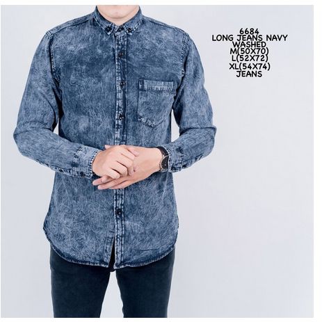 Kemeja Pria Terbaru Pakaian Cowok Keren Hem Kemeja Pria Kantoran  WW424 Kemeja Jeans Denim Pria Le