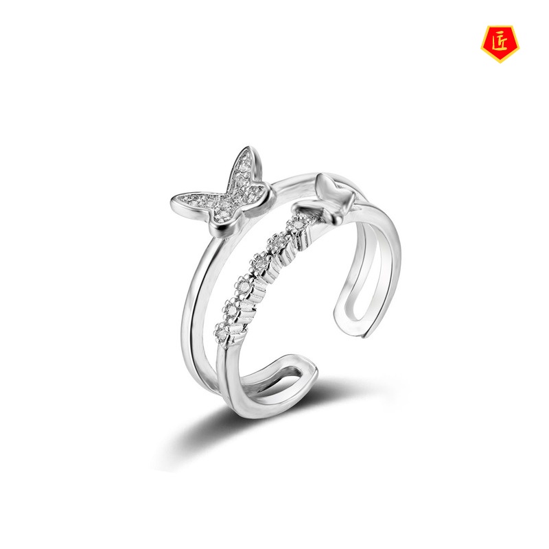 [Ready Stock]Female Silver Butterfly Ring Korean Style Simple Fashion