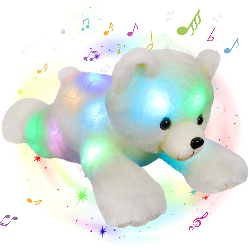 Mary 37cm Plush Polar Bear LED Untuk Boneka Mainan Untuk w/Musik Opsional &amp; Warna Warni Cahaya Dekorasi Kamar Anak Kelahiran Bayi