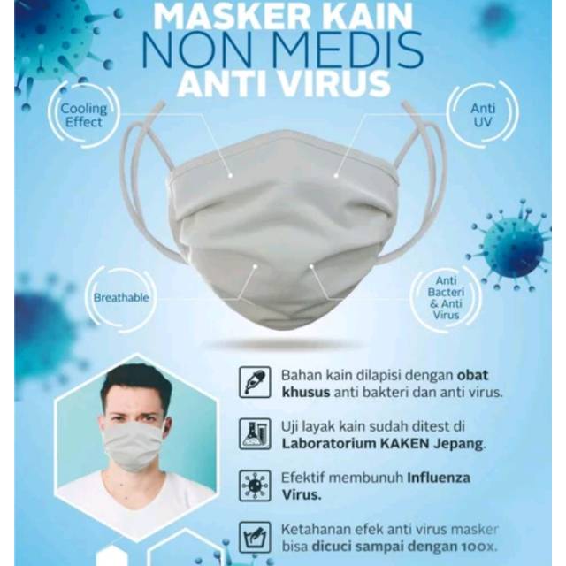 MASKER ANTI VIRUS BAKTERI SERTA ANTI UV DPT DI CUCI TNP MENGHILANGKAN ANTI VIRUSNYA LOLOS UJI JEPANG