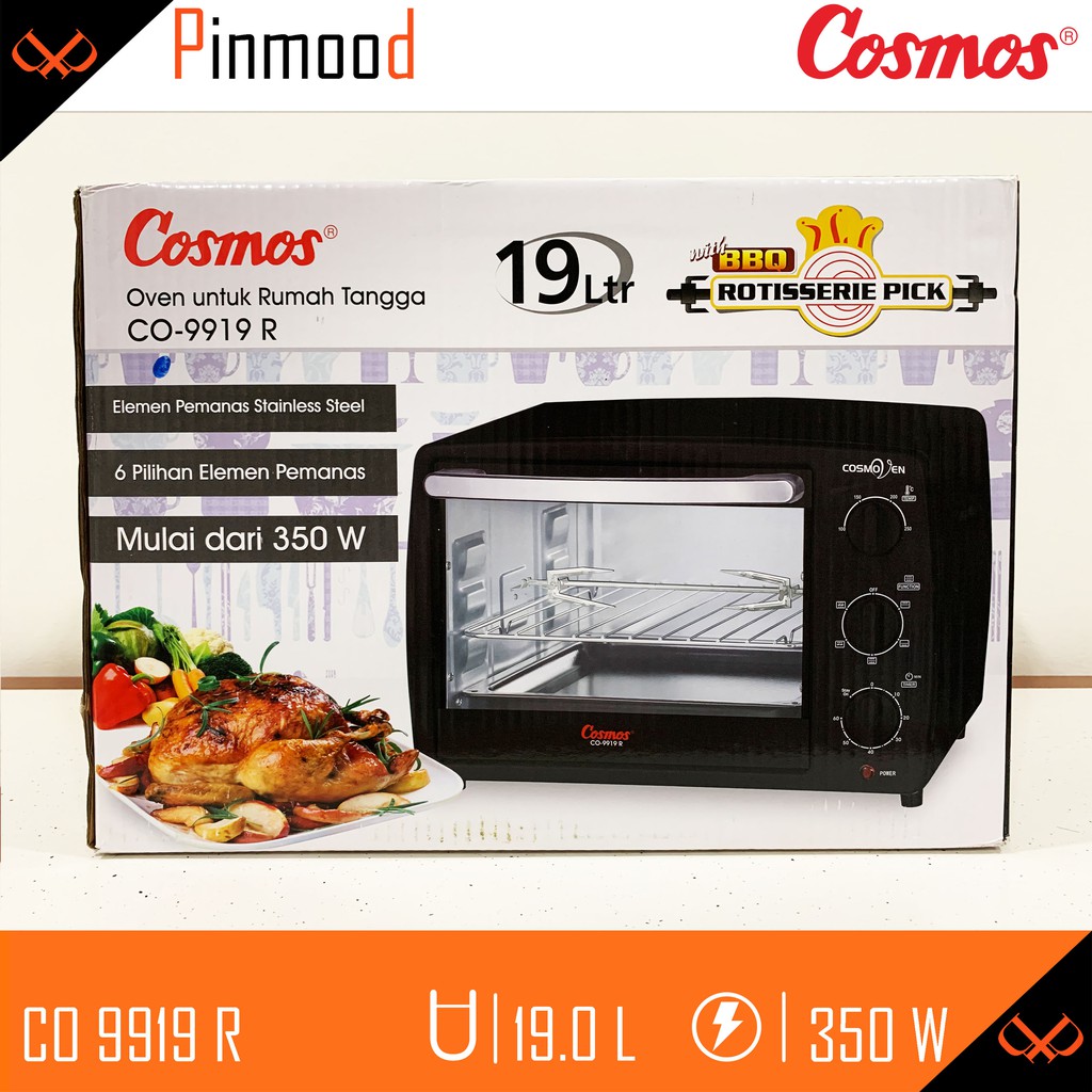 OVEN LISTRIK COSMOS CO-9919 R / KAPASITAS 19 LITER / CO9919R / PEMANGGANG BBQ MURAH TIMER LOW WATT