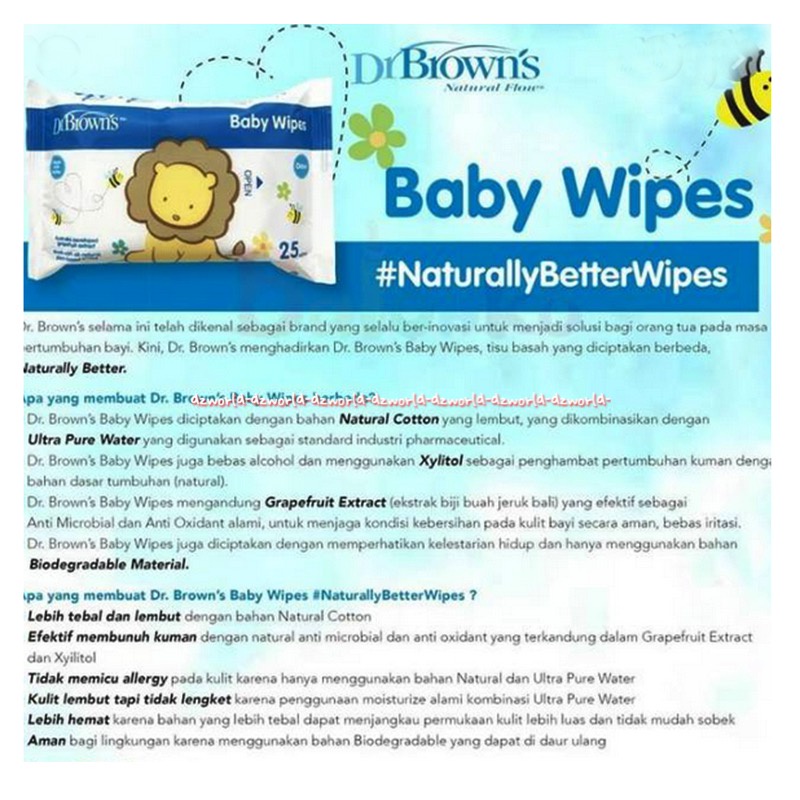 Dr Brown's Baby Wipes Xylitol Antibacterial 25gr Tisu Basah Bayi