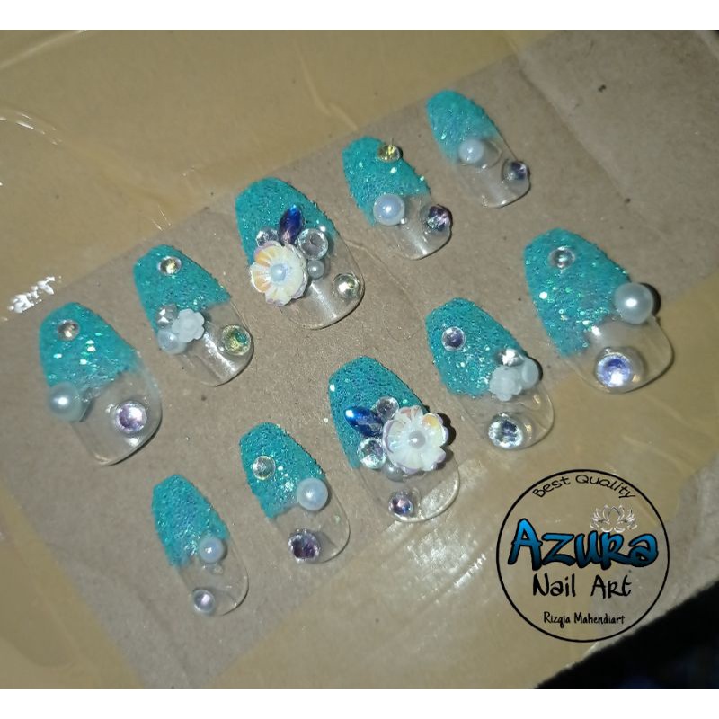 KUKU PALSU TOSKA BIRU /NAIL ART /KUKU WEDDING