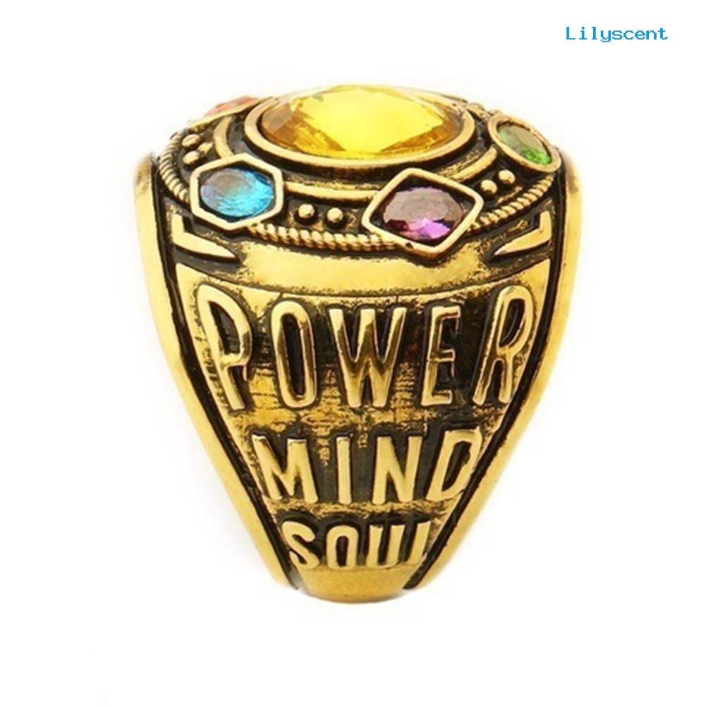 Ls Cincin Motif Tulisan Power Mind Soul Infinity War Thanos Warna-Warni Untuk Pria