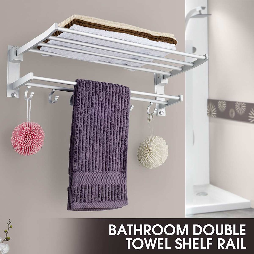 Rak Gantung Kamar Mandi Aluminium Foldable Bathroom Towel Rack Holder Storage Shopee Indonesia
