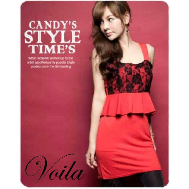 [red lace VL] dress wanita merah