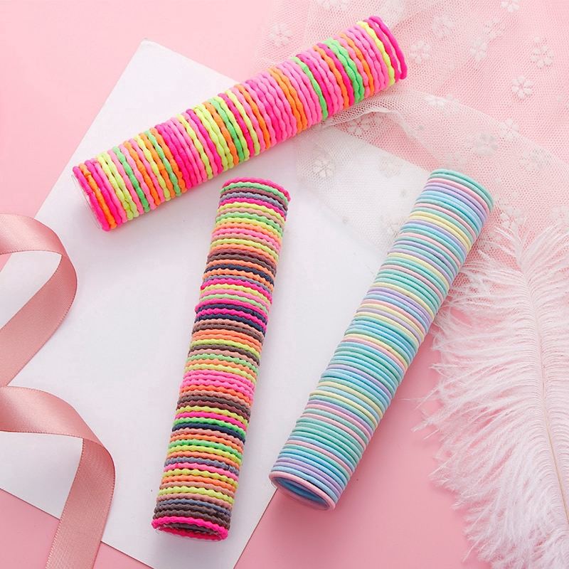 50PCS/Lot Girls Cute Colorful Basic Elastic Hair Bands Tie Gum Scrunchie Ring Rubber Bands