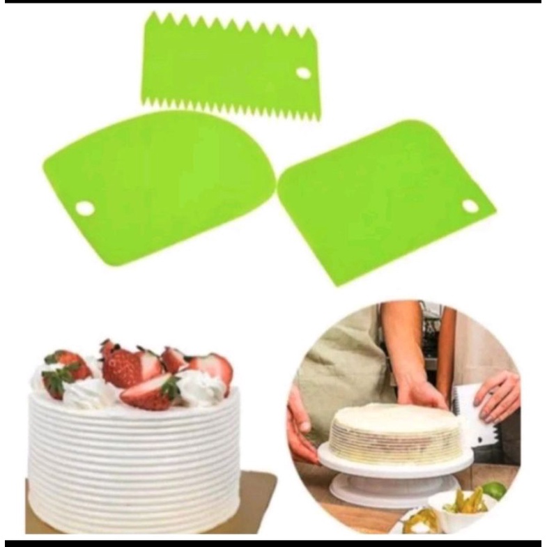 Scraper Plastik/Scraper Buttercream Alat Dekorasi Kue/Alat Pemotong Adonan Kue 3in1