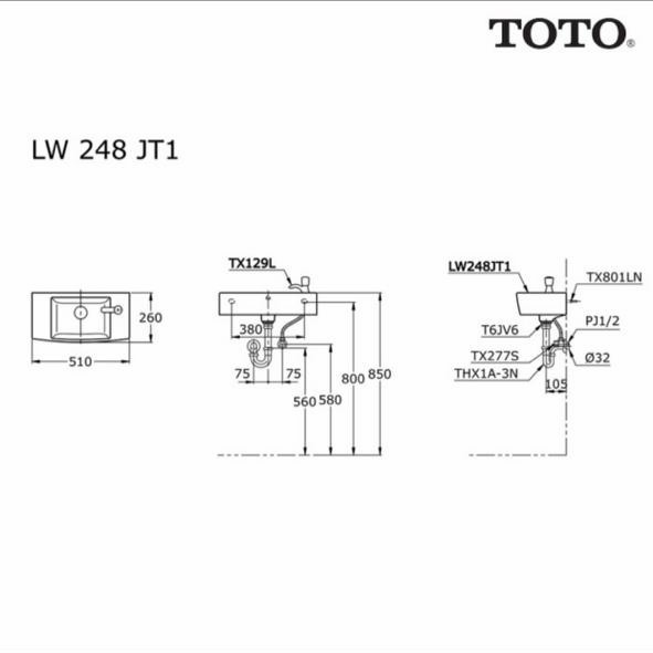 WASTAFEL TOTO LW248J + KERAN + SIFON + FLEXIBEL / WASTAFEL TOTO KOMPLIT LW 248J LW 248 J