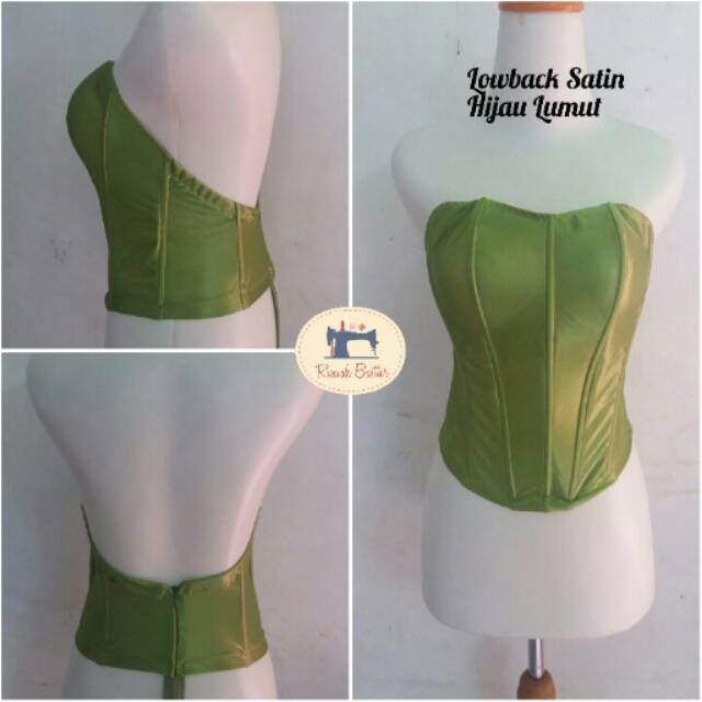 bustier lowback satin hijau lumut