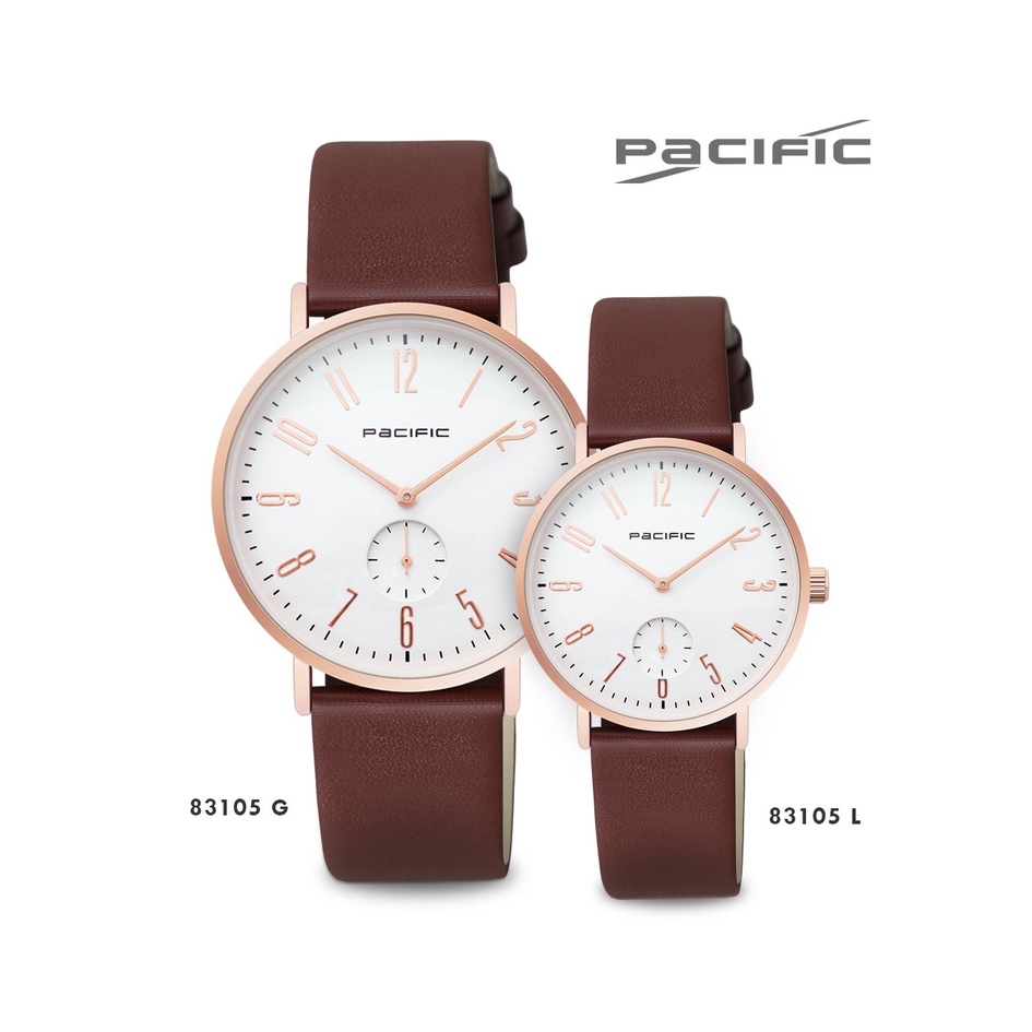 Jam Tangan Couple Pacific 83105 Chrono Detik Aktif Tali Kulit Original