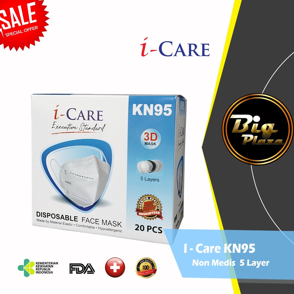 Earloop KN95 i-Care 1 Kotak isi 20pcs Masker 5ply KN95 Icare Single Pack - Big Plaza