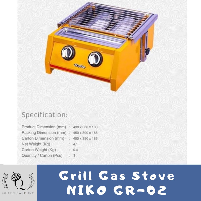 Niko Grill Gas Stove GR 02 - Alat Pemanggang BBQ 2 Tungku