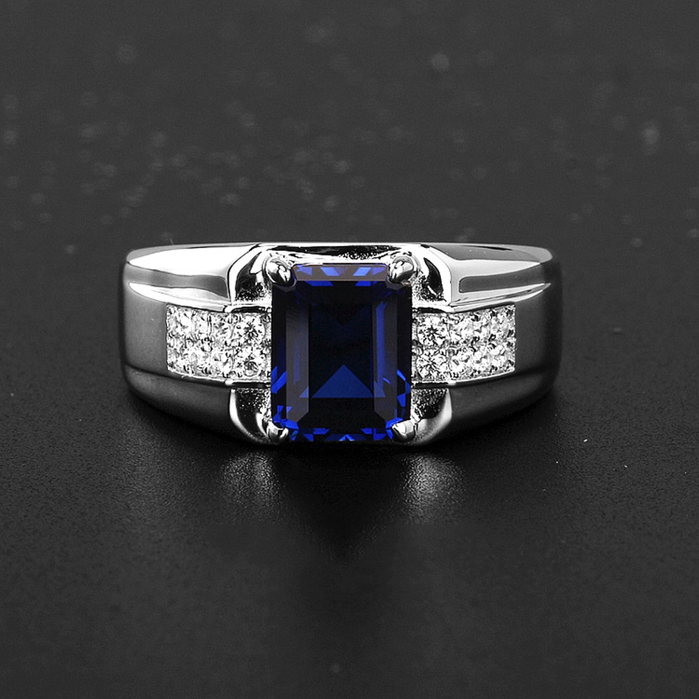 Cincin Baja Titanium Safir Perak S925 Fashion Jewelry Pria Wanita Biru Berlian Kristal Silver Rings