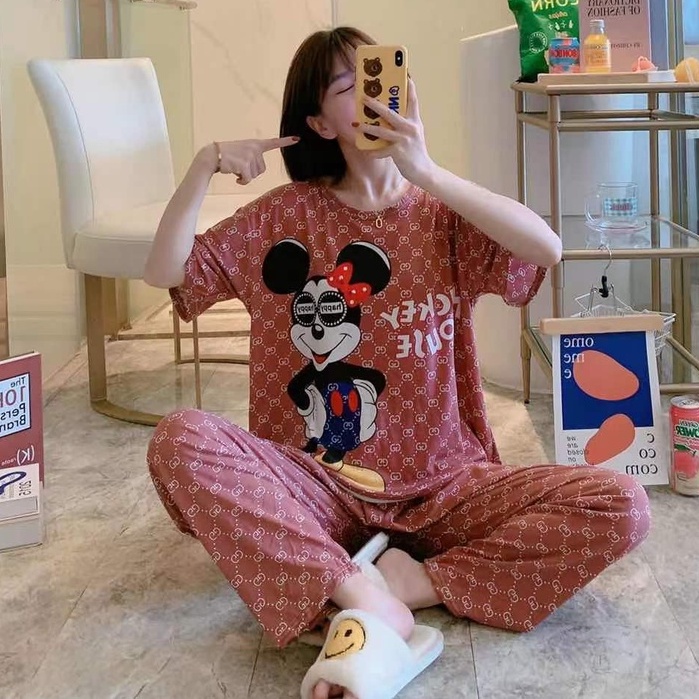 Baaju.id Baju Setelan Piyama Import Jumbo Big Size Baju Rumah Baju Tidur Wanita KR1001-BIG MINNIE BATA