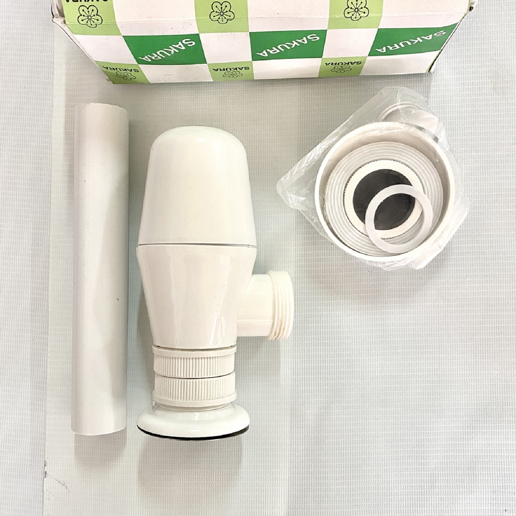 Sifon + Afur Wastafel/Sifon Wastafel/Saringan Wastafel Sakura PVC, Leher Angsa Wash Bowl - Putih