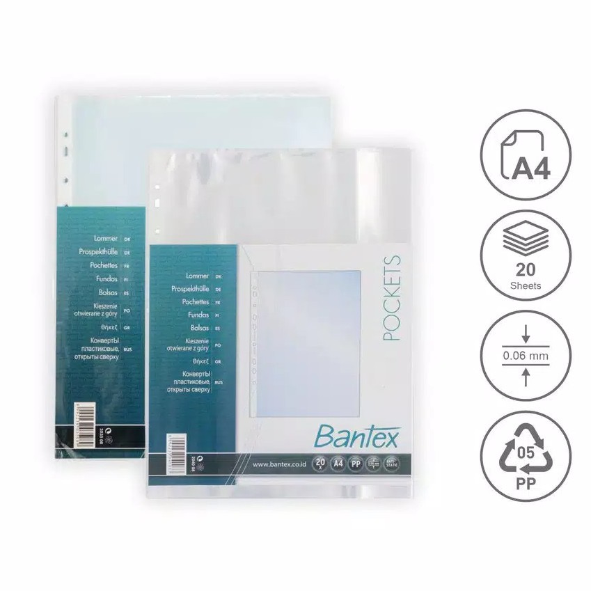 

Bantex PP Pocket File Sheet Protector Size A4 Isi 20 Lembar