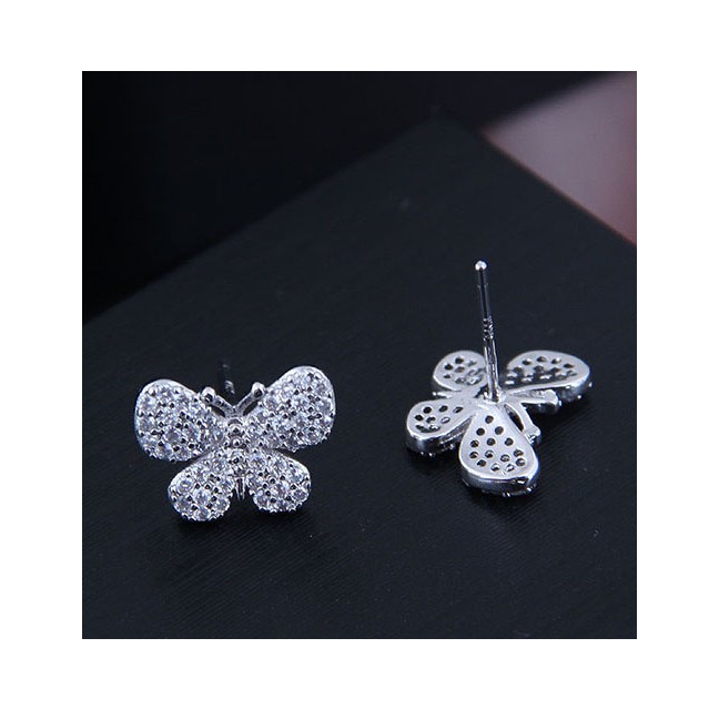 LRC Anting Tusuk Fashion Silver Inlaid Zircon Butterfly Stud Earrings A59327