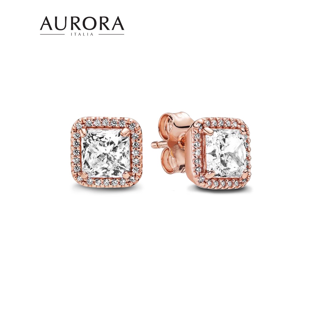 Anting Aurora Italia - Auroses Stud Loop Earring (Rose Gold) - 18K White Gold Plated