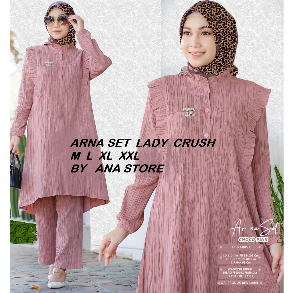 DRESS ARNA SET LADY CRUSH PREMIUM/ GAMIS KEKINIAN IMPORT/GAMIS ADEM SET PANTS MEWAH