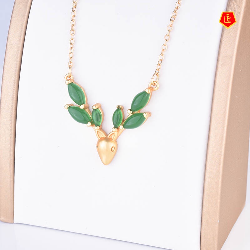 [Ready Stock]Deer Necklace Pendant Hetian White Jade Chalcedony Necklace