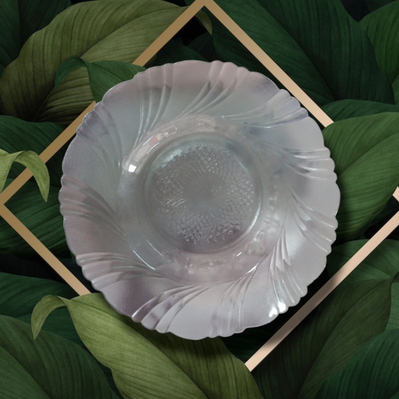 Piring kaca bening Cantik motif salur acak dimensi lingkar 23cm