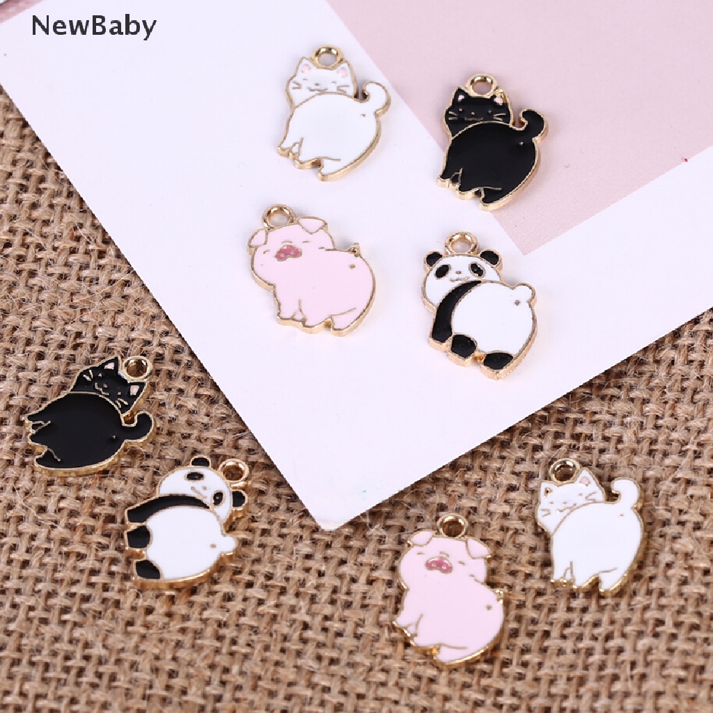 NewBaby 10Pcs/Lot Enamel Alloy Pig Cat Panda Charms Pendants DIY Jewelry Findings Crafts ID