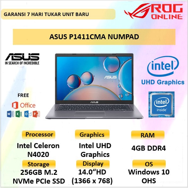 Jual Laptop Sekolah Kerja Asus N4020 4gb 256ssd W10ohs 140hd Numpad P1411cma Shopee Indonesia 3299