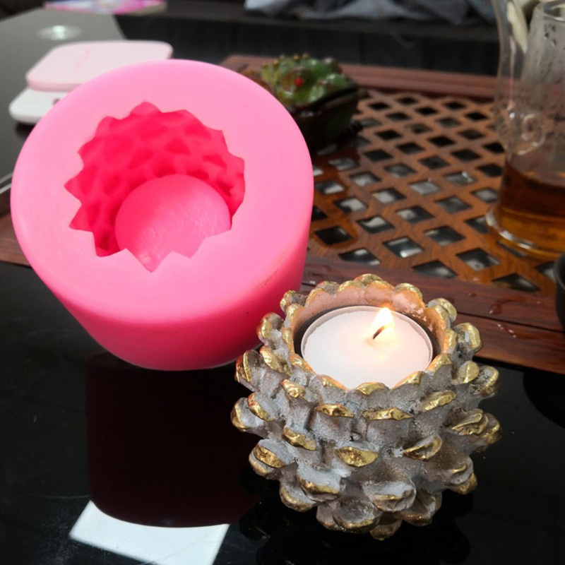 Glitter 3D Pine Cone Candle Holder Epoxy Resin Mold Candlestick Silicone Mould DIY Tool