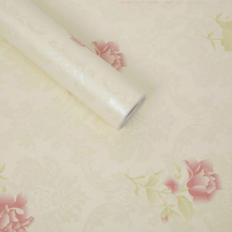 WALLPAPER DINDING PREMIUM CREAM MOTIF ROSE PINK