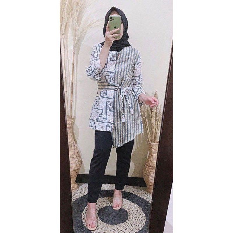 tey-17 Batik wanita ASJ SA HRB026 Kenongo Kemeja Tosca Pendek-Liris Hijau