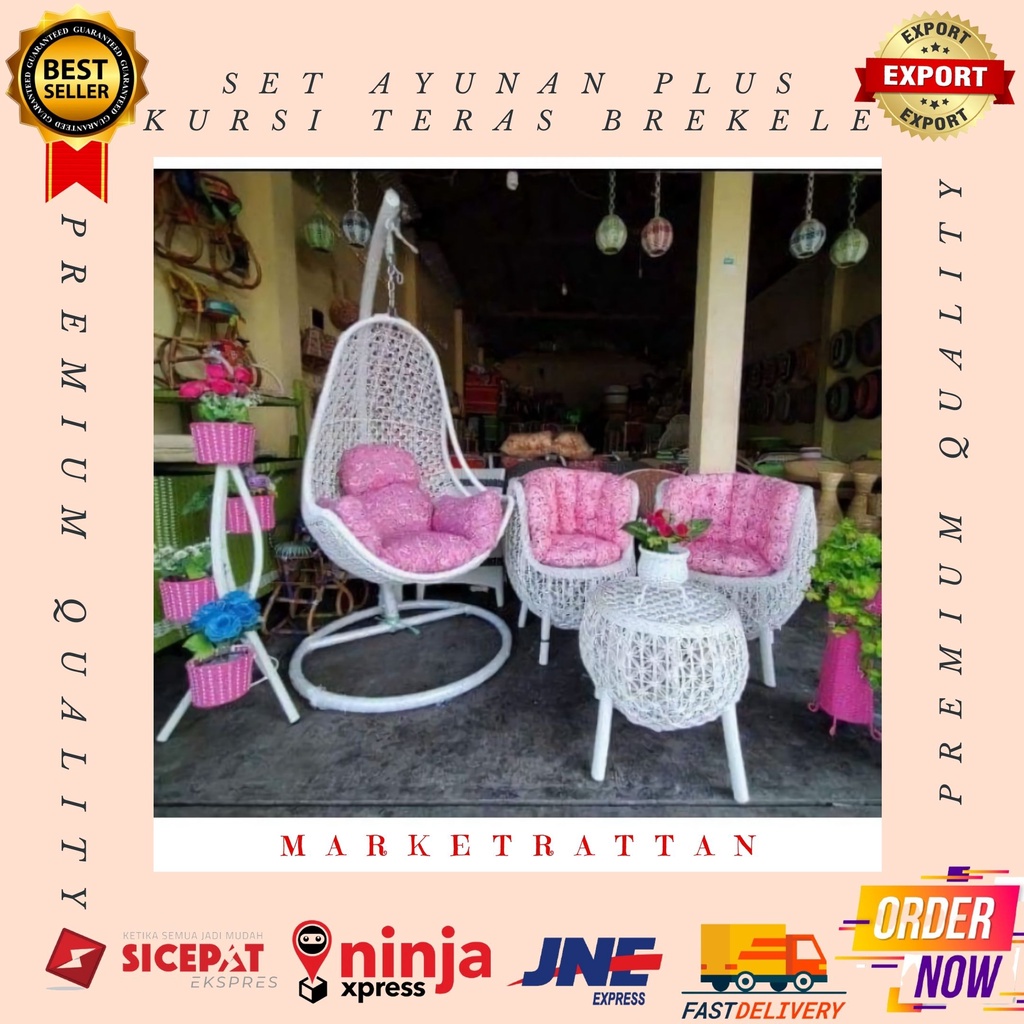 Set Ayunan Inul dan Kursi Teras Brekele Rotan Sintetis Santai Halaman Ruang Tamu Minimalis Modern Mu
