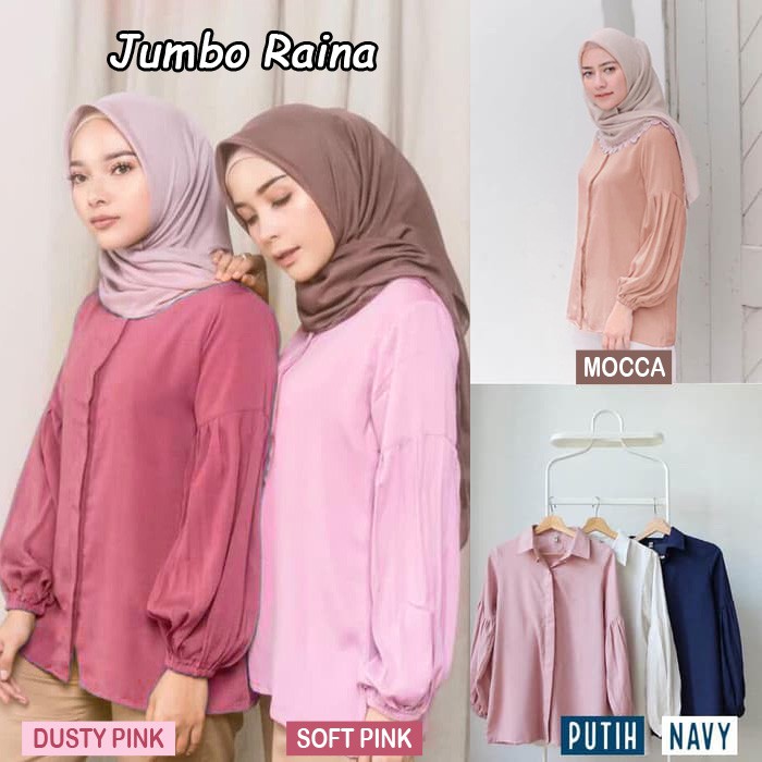 BIGCLO - (COD) LD 120cm Atasan Bigsize Kemeja Jumbo Raina Rania Baju Wanita Lengan Balon Panjang