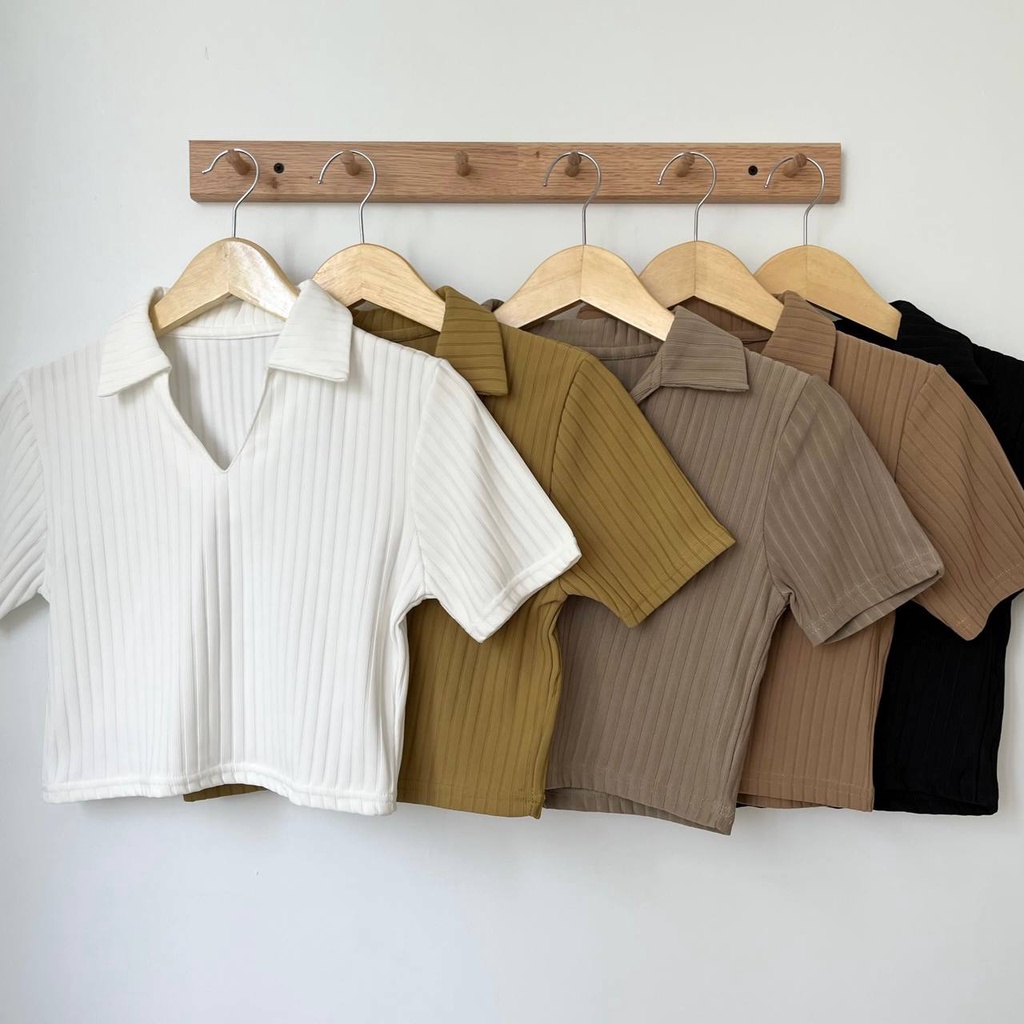 Kaos Knit Rib - Kaos Pendek Wanita - Kaos Polo Crop
