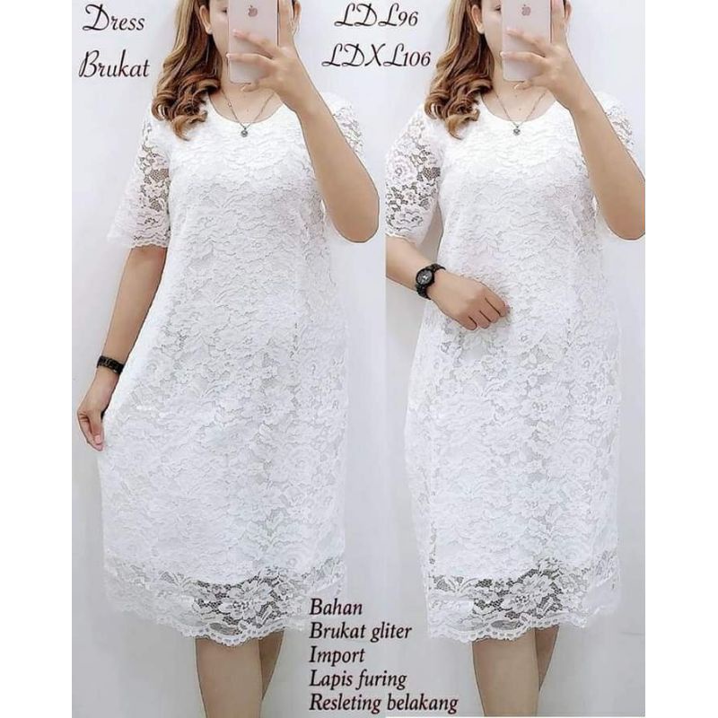 Dress Putih Brokat Import