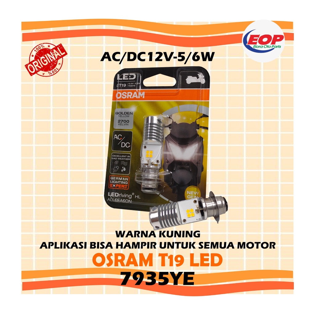 OSRAM LED T19 M5 K1 lampu utama motor H6 Kuning AC/DC