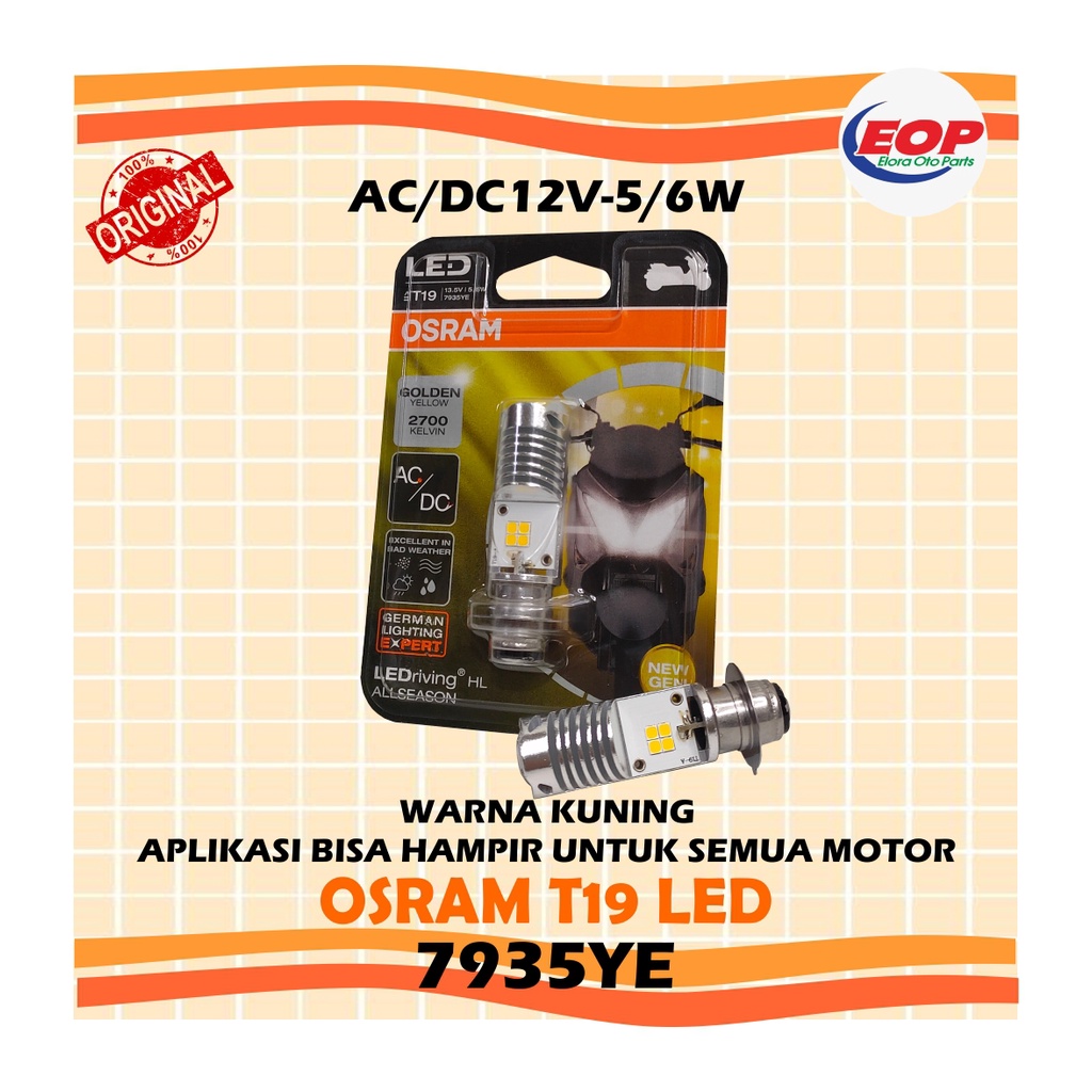 OSRAM LED T19 M5 K1 lampu utama motor H6 Kuning AC/DC