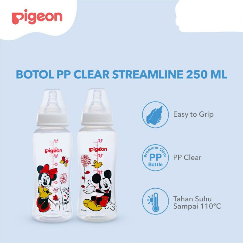 Pigeon botol PP clear streamline Mickey dan Minnie 250ml / botol susu bayi 250ml