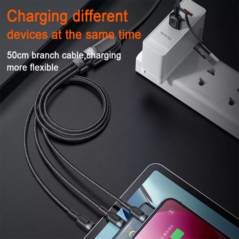 MCDODO Kabel Charger 3 in 1 100W Quick Charge For Laptop, MacBook, Hp Micro Type C &amp; lightning