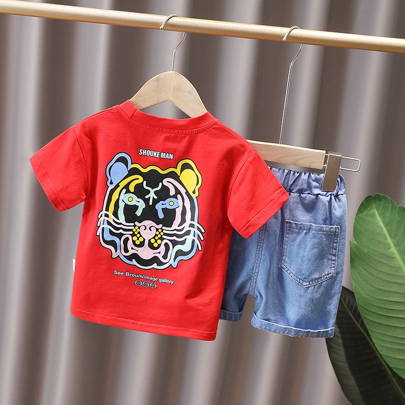 Setelan Anak Laki Laki Jeans Set LEON Baju Anak Musim Panas Korean Style Import