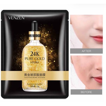 Veze 24K Pure Gold Hydra Hyaluronic Acid Mask Masker Venzen Facial Sheet Mask Masker Ekstrak Emas CJR