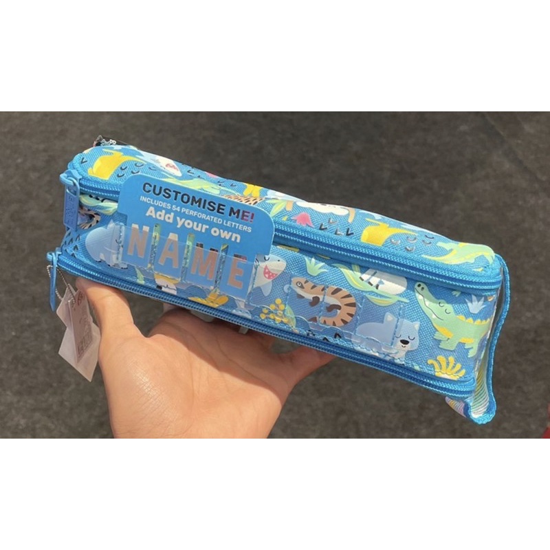 

SMIGGLE Original Double Twin Zip Pencil Case Customise Name Kotak Pensil Anak Laki-laki Perempuan Unisex - Blue Animals Biru