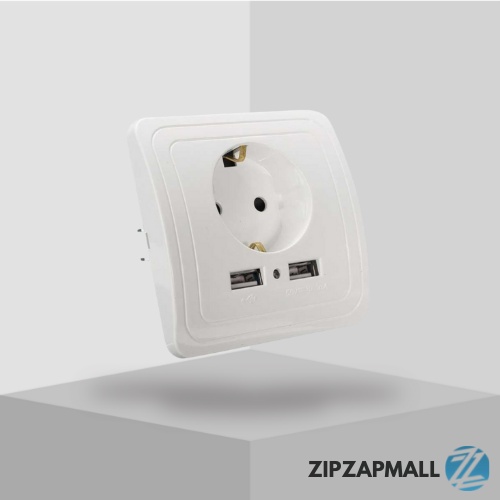 Stop Kontak Dinding EU Plug dengan 2 USB Port  / Stop Kontak Usb Charger 2 Lubang Wall Socket Universal / Saklar Dinding Tempel Rumah Broco Modern / Saklar Colokan Listrik Mengisi Daya Baterai Alat Elektronik Lainnya / Stop Kontak USB Charger Murah