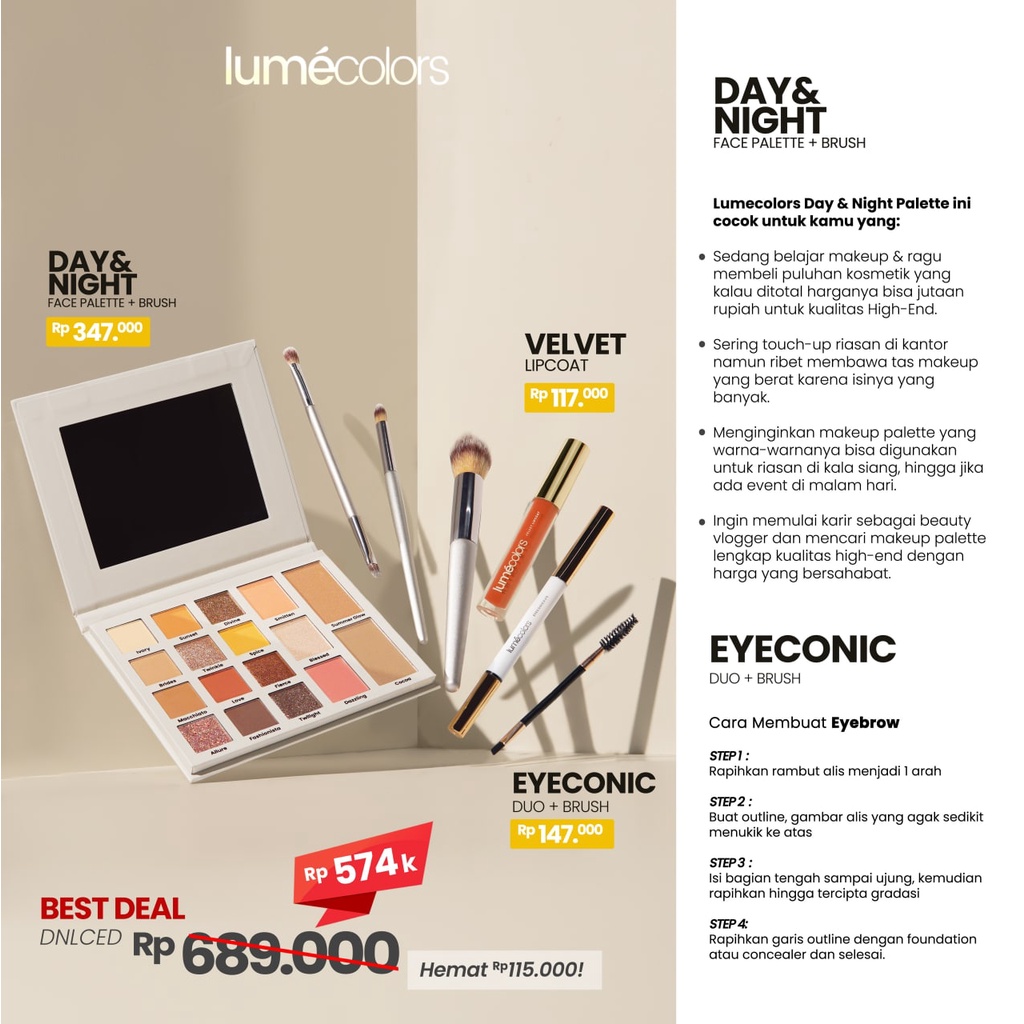 (Free Emas) Lumecolors Paket Hemat Bundling day&amp; night pallet eyeconic lipcoat